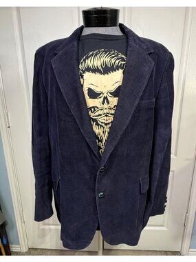 VTG Unknown Corduroy Men's Blazer Blue Jacket Elbow Patch Size 48R